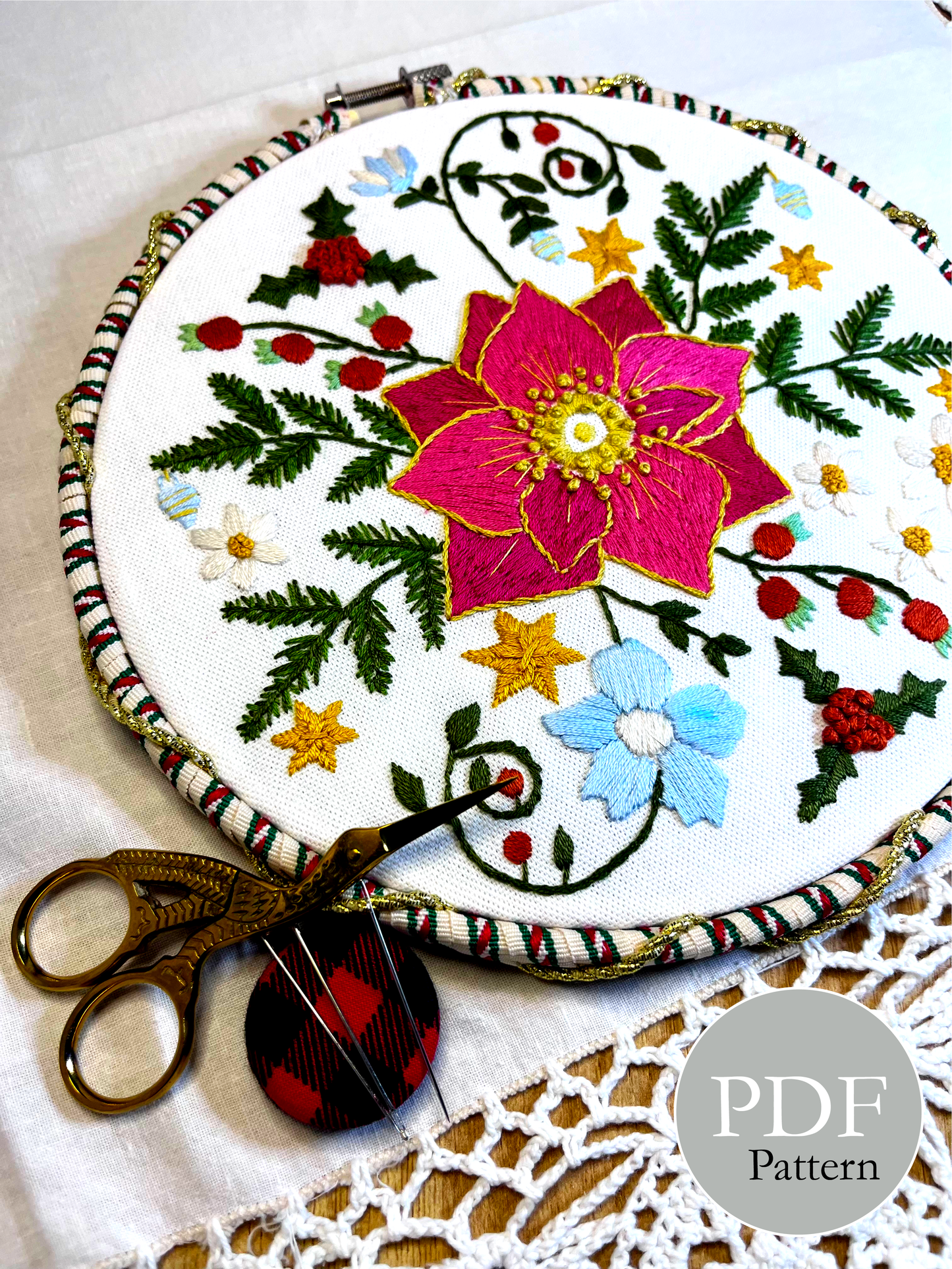 Photo of Vintage Rose Creative Christmas Poinsettia Embroidery Pattern